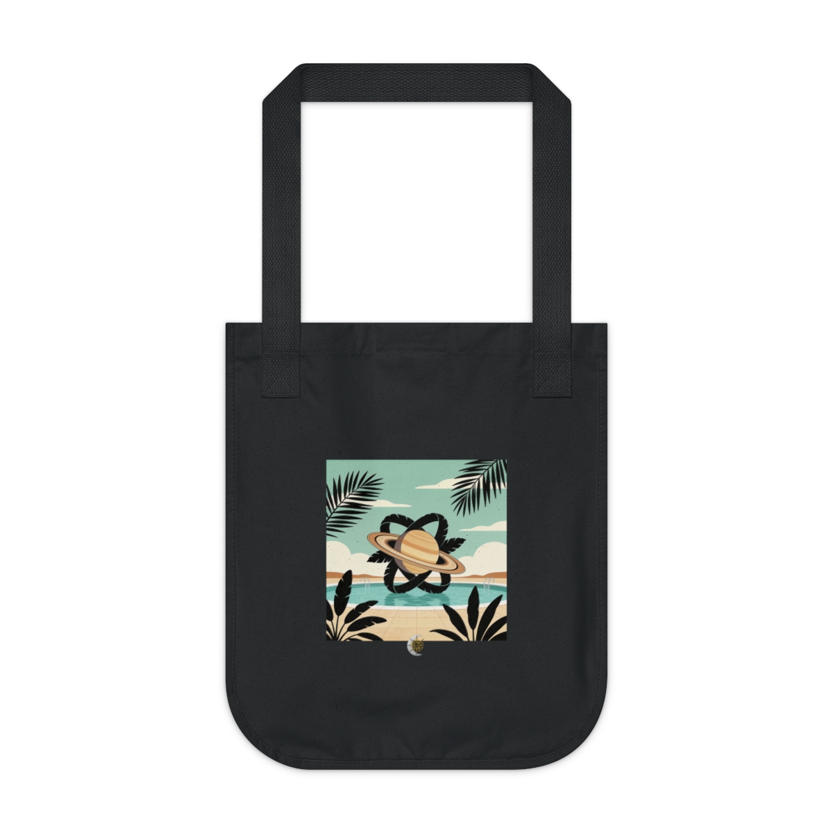 HD Ringed planet over a pool interlocking with broad plant silhouettes Organic Canvas Tote