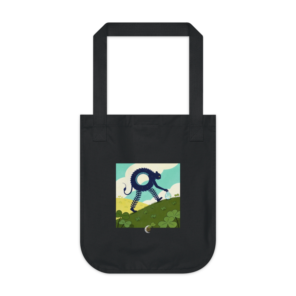 HD Ring creature with frond legs gently rolling a dew drop uphill Organic Canvas Tote
