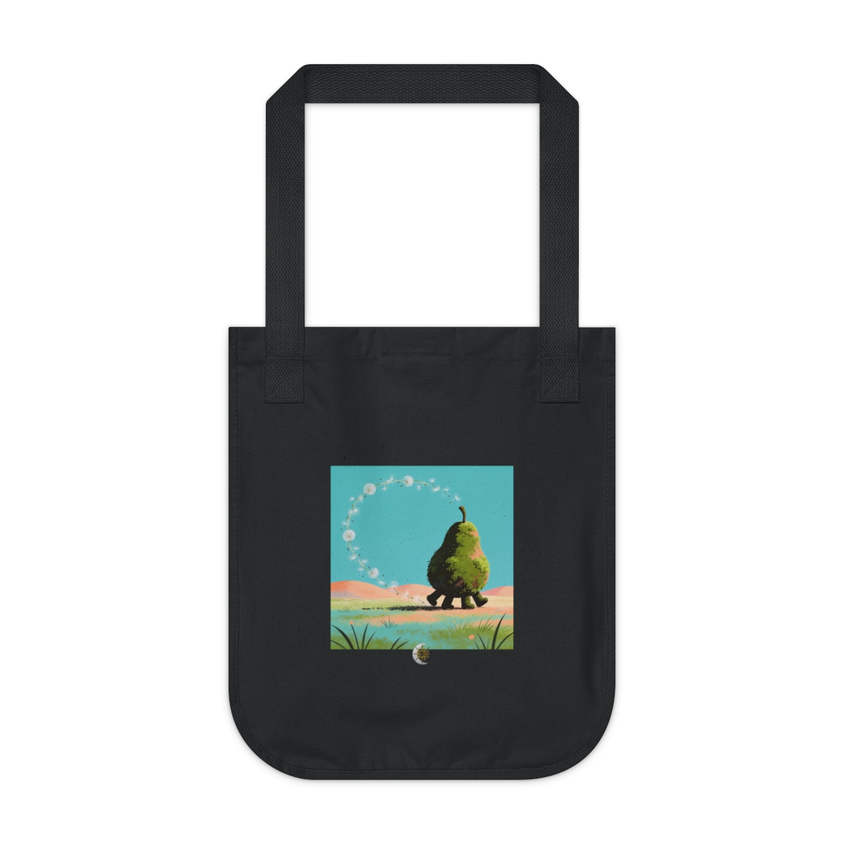 HD Pear-shaped moss creature with four stubby feet following a looping trail of seed fluff Organic Canvas Tote