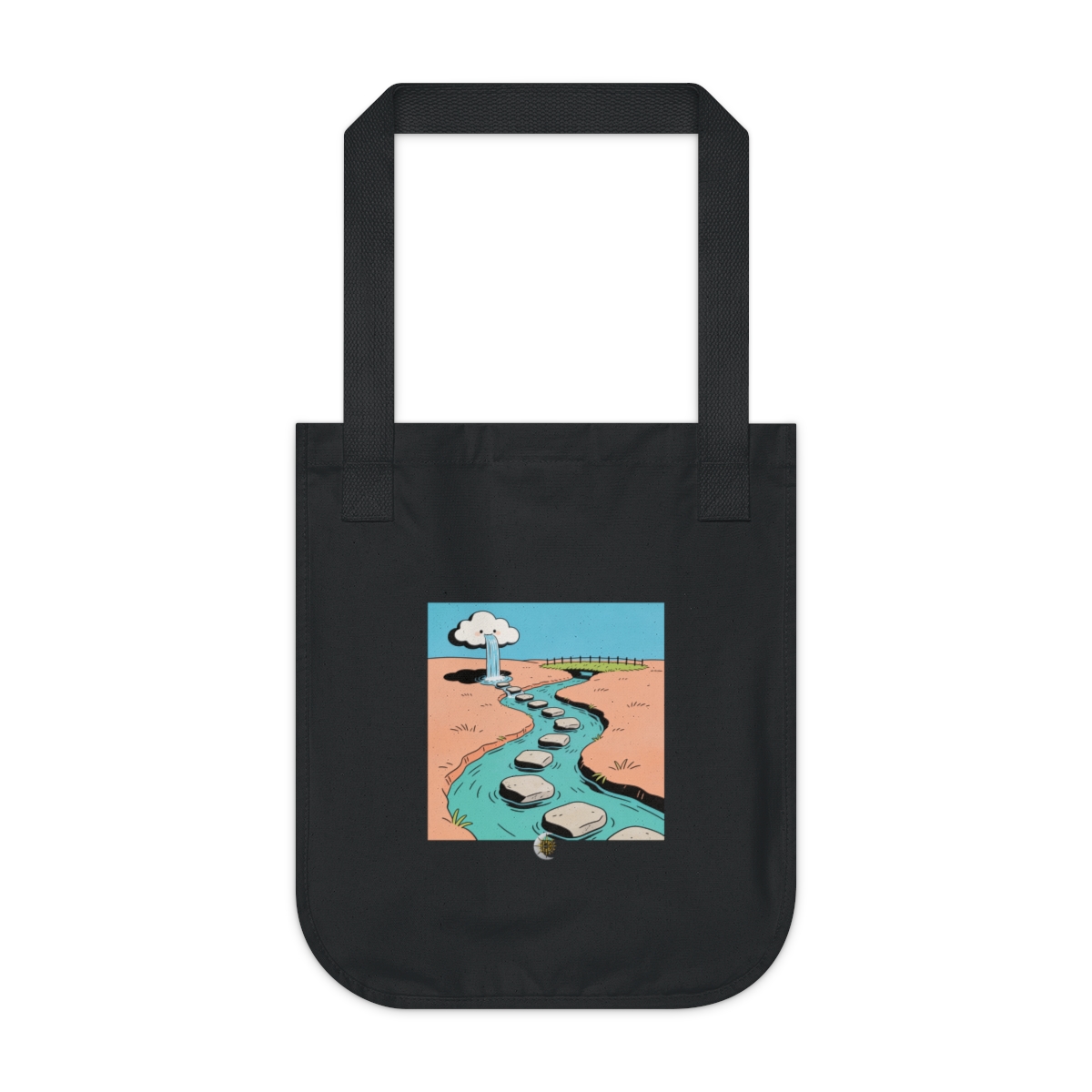 HD Cloud with a waterfall connected to a distant bank by stepping stones Organic Canvas Tote