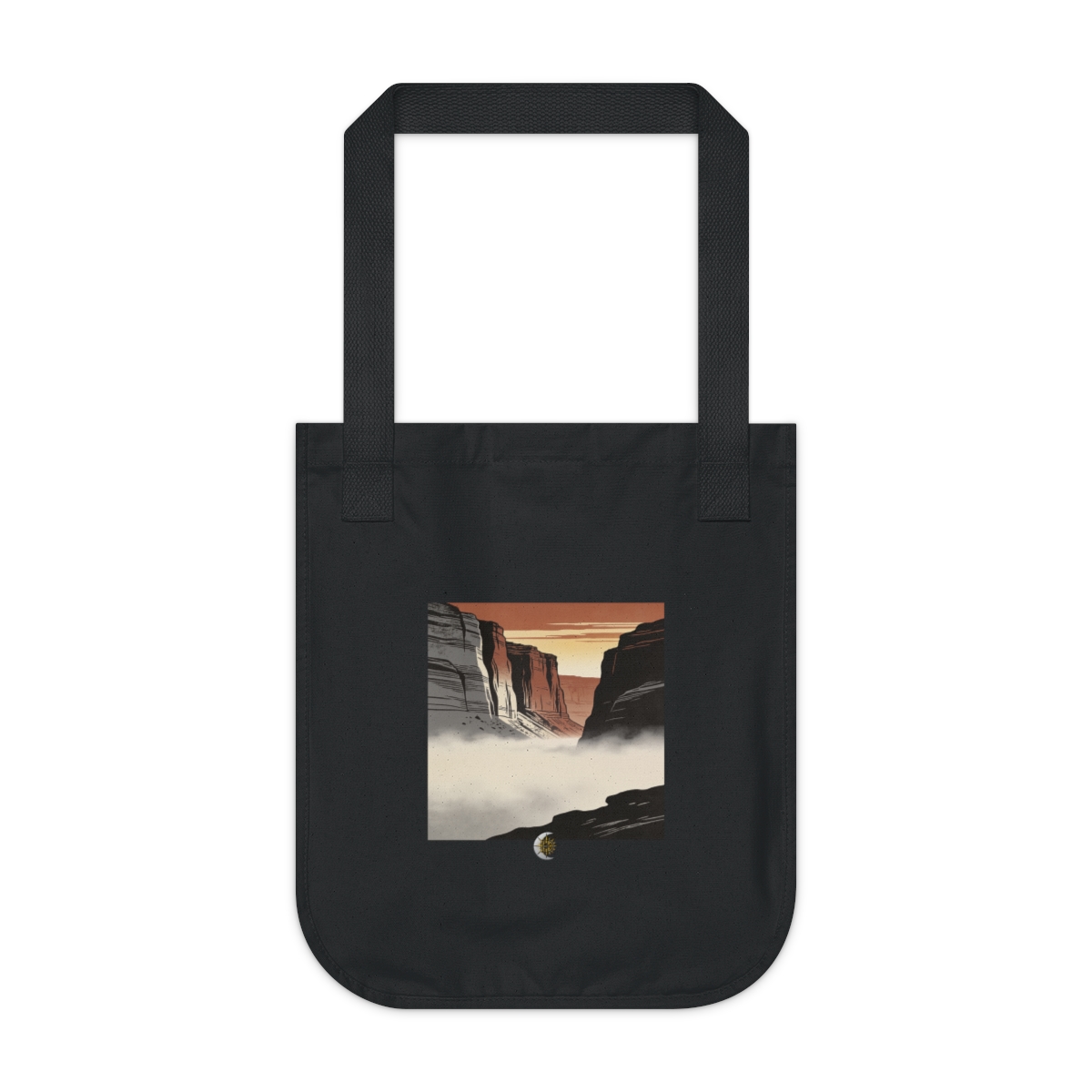 HD Slot canyon rising above a broad belt of fog Organic Canvas Tote
