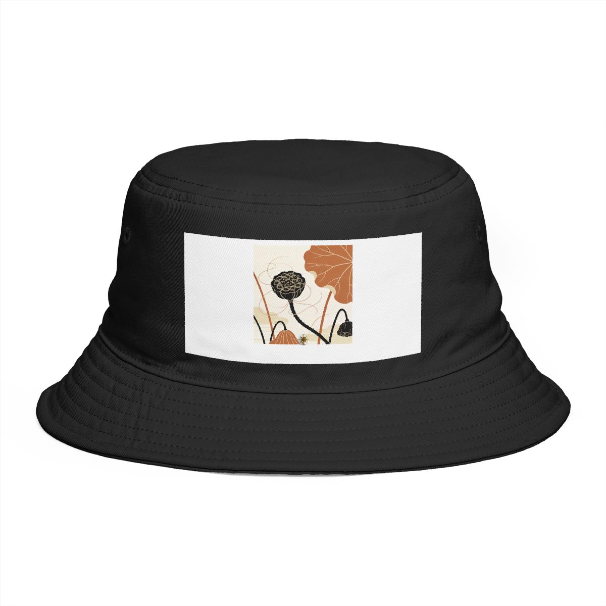 HD Lotus seed head interwoven with a single looping wind line Bucket Hat