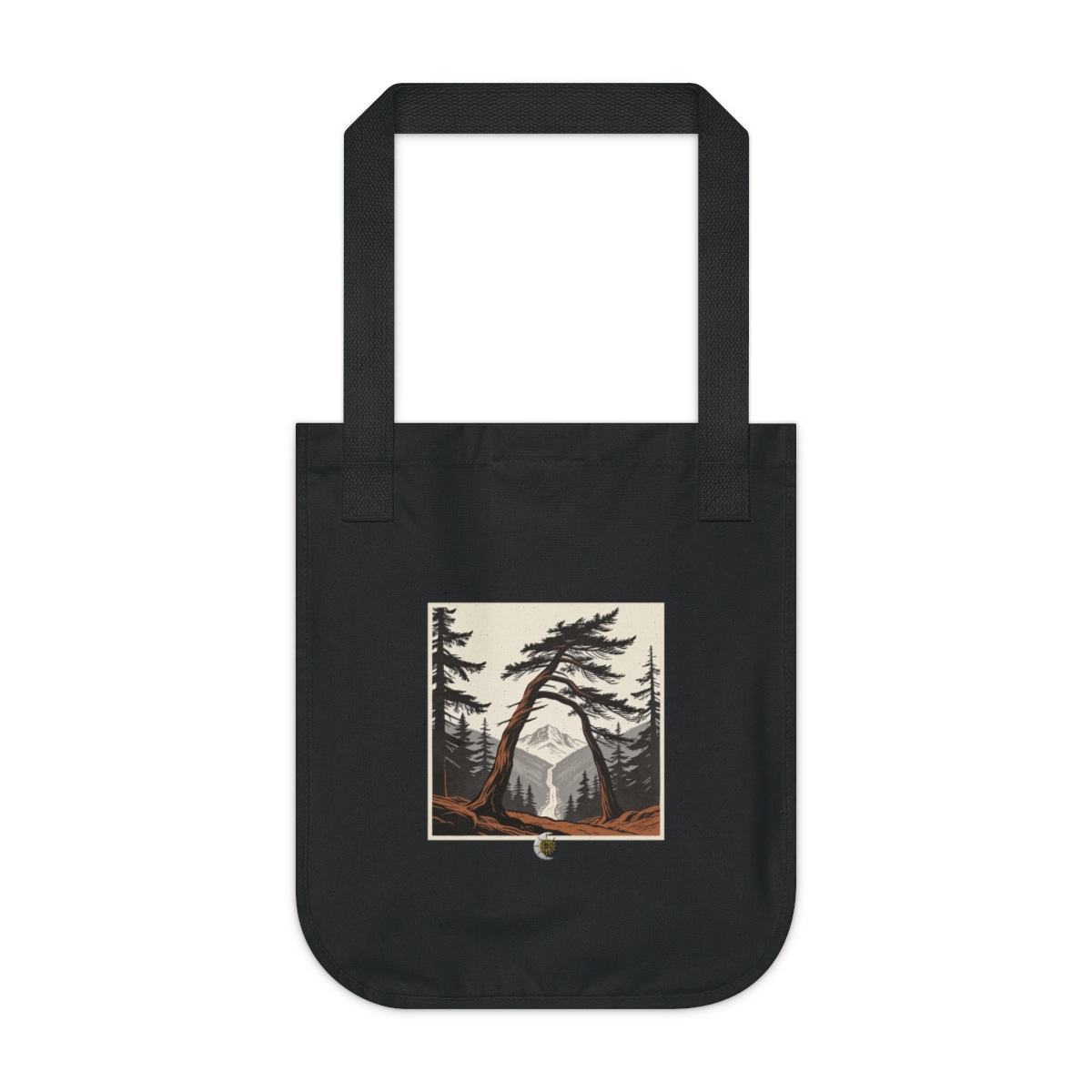 HD Wind-bent cedar framing a narrow distant mountain pass Organic Canvas Tote