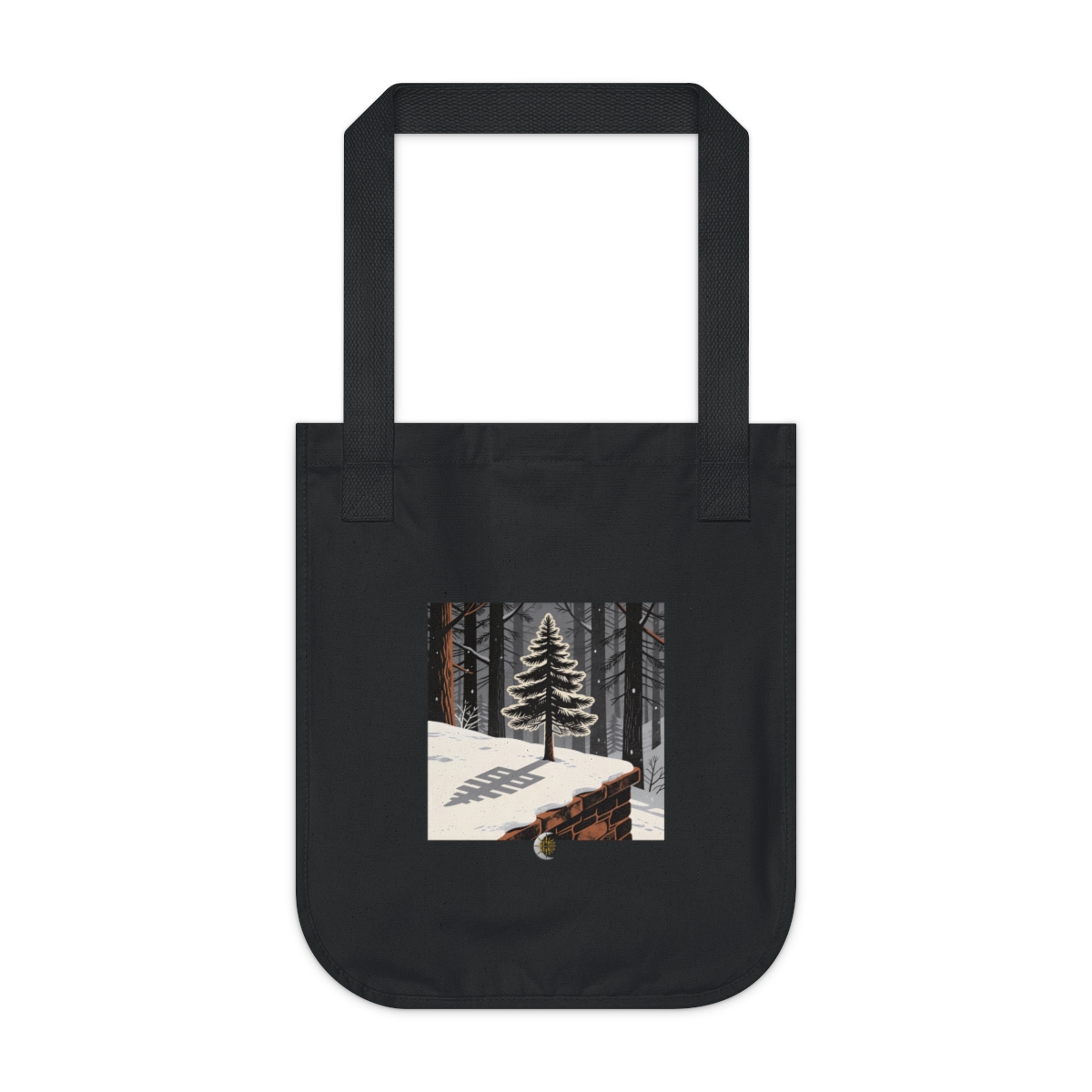HD Pine on a ledge crossing an illustrated graphic shadow over snow Organic Canvas Tote