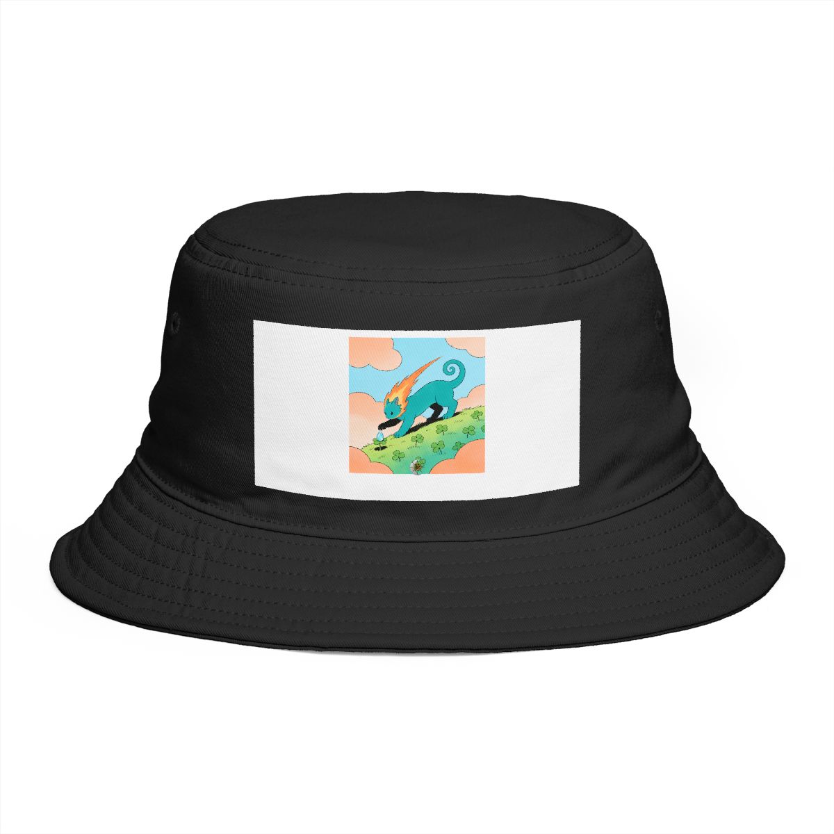 HD Comet creature with a curling tail gently rolling a dew drop uphill Bucket Hat