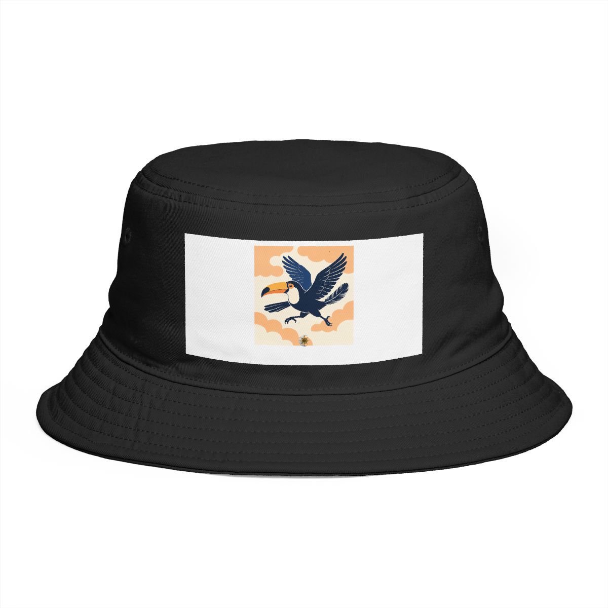 HD Toucan crossing the scene with one wing lifted Bucket Hat
