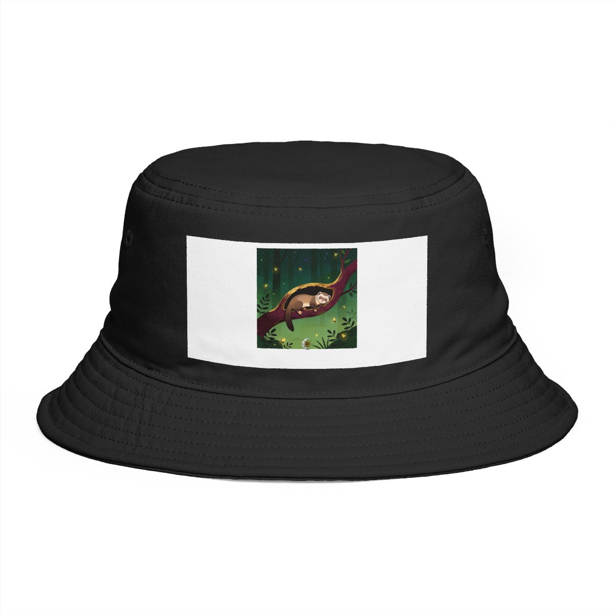 HD Ferret napping inside a curved hollow branch Bucket Hat