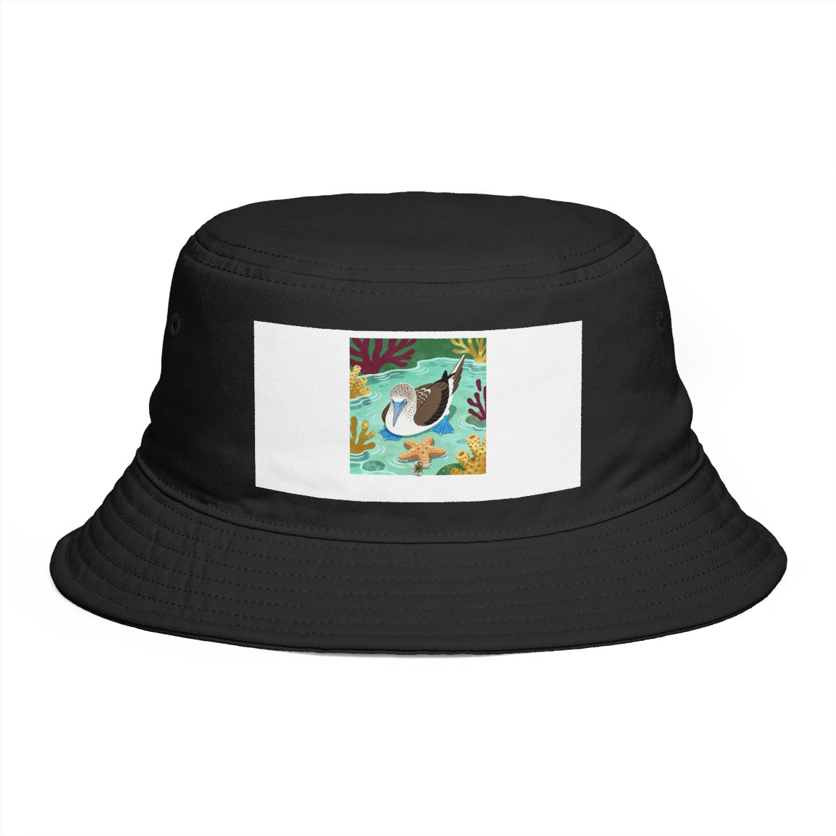 HD Blue-footed booby resting near a star-shaped sea sponge Bucket Hat