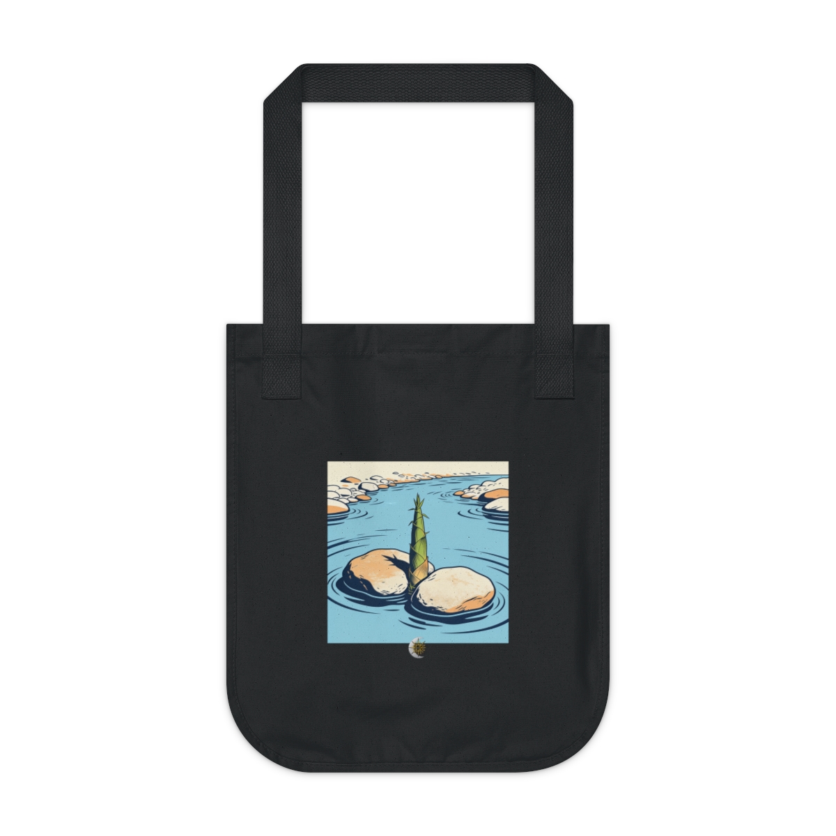 HD Bamboo shoot emerging between two broad river stones Organic Canvas Tote