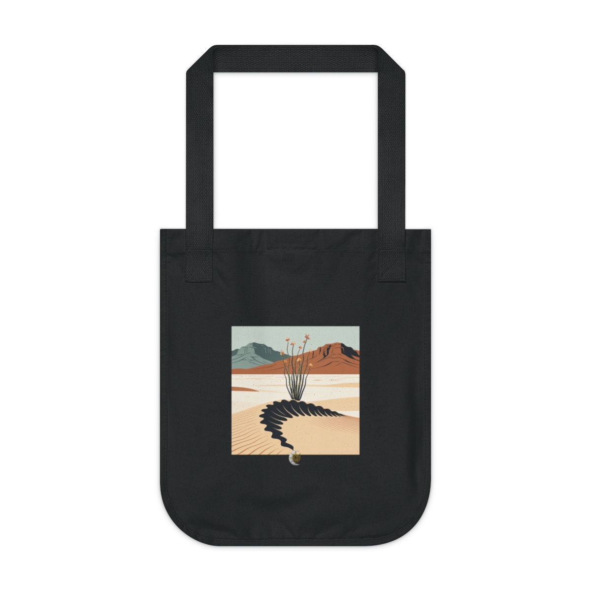 HD Flowering ocotillo rising behind a scalloped dune Organic Canvas Tote