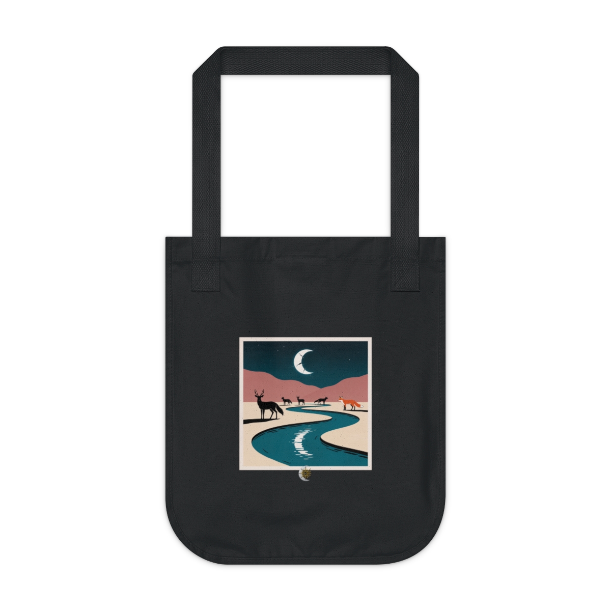 HD Looping river bend reflecting a broken arc of moonlight Organic Canvas Tote