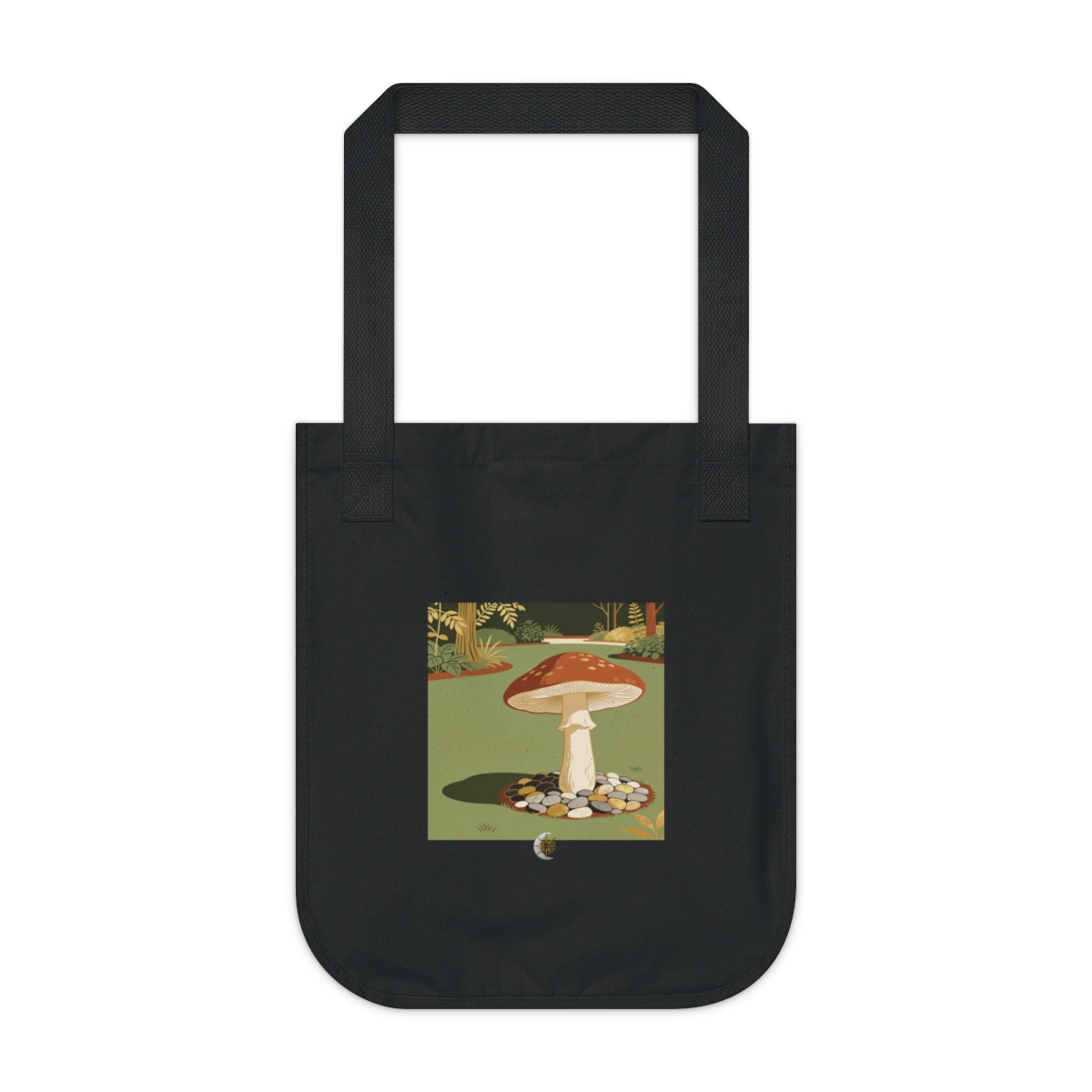 HD Parasol mushroom rising from an island of smooth pebbles Organic Canvas Tote