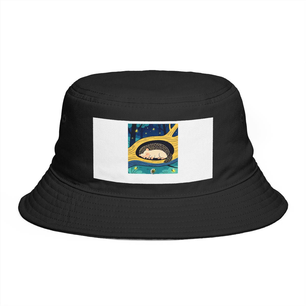 HD Hedgehog napping inside a curved hollow branch Bucket Hat