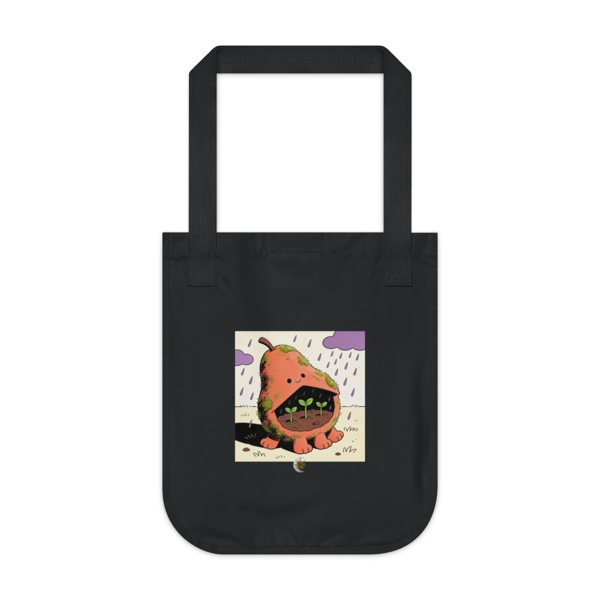 HD Pear-shaped moss creature with four stubby feet sheltering three little sprouts Organic Canvas Tote