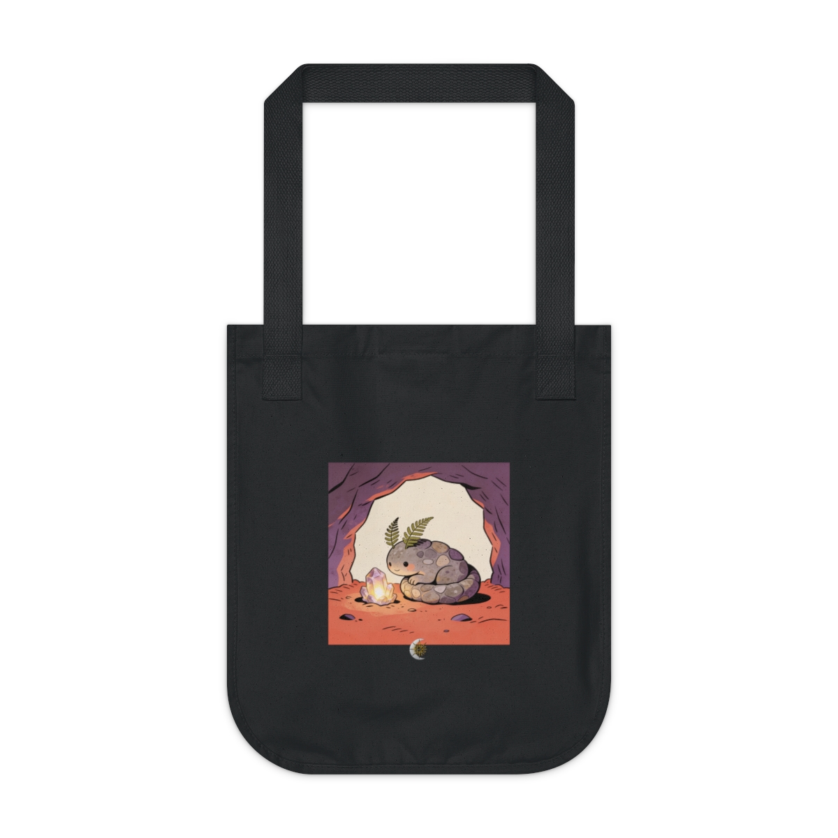 HD Pebble creature with fern ears curled beside a glowing mineral Organic Canvas Tote