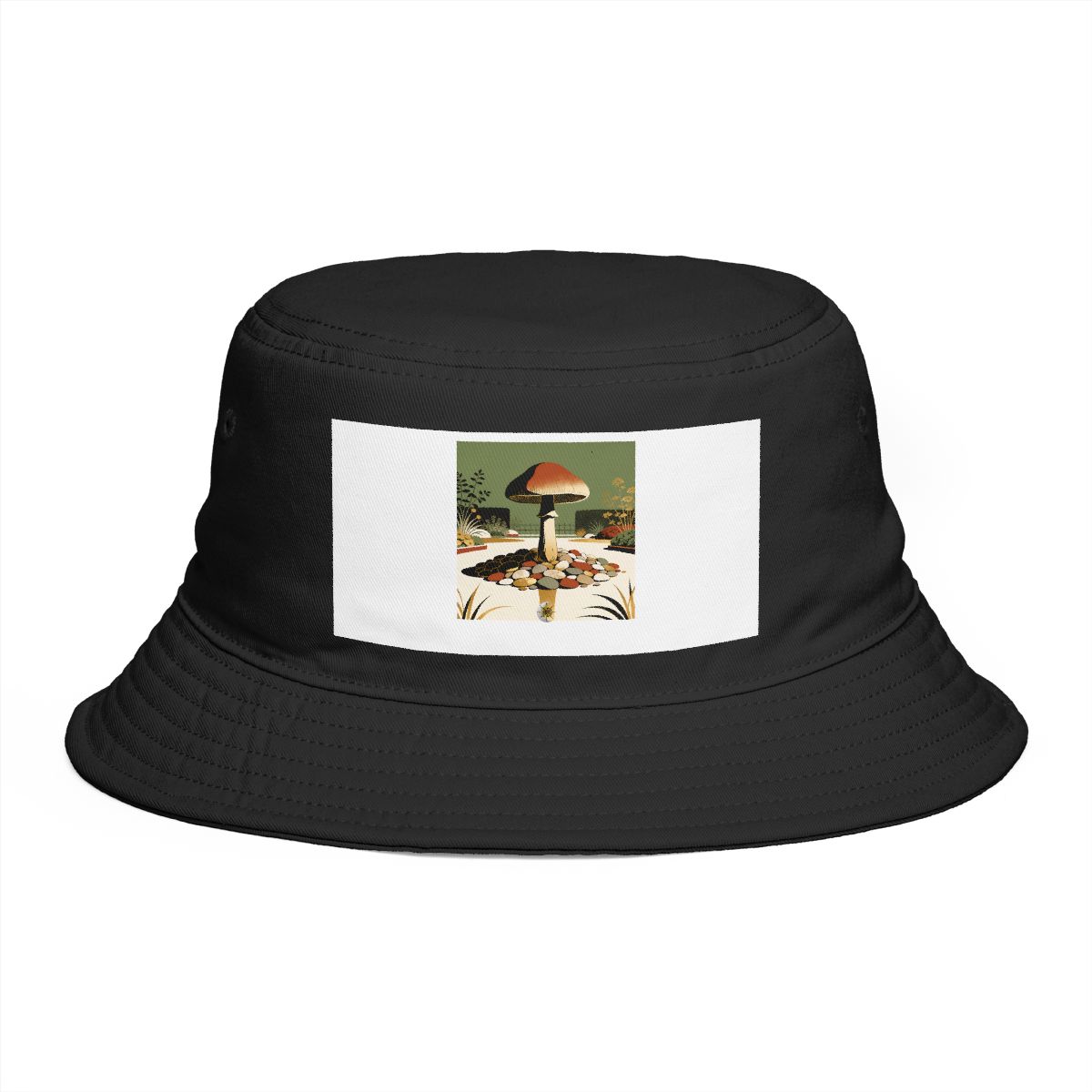 HD Inkcap rising from an island of smooth pebbles Bucket Hat