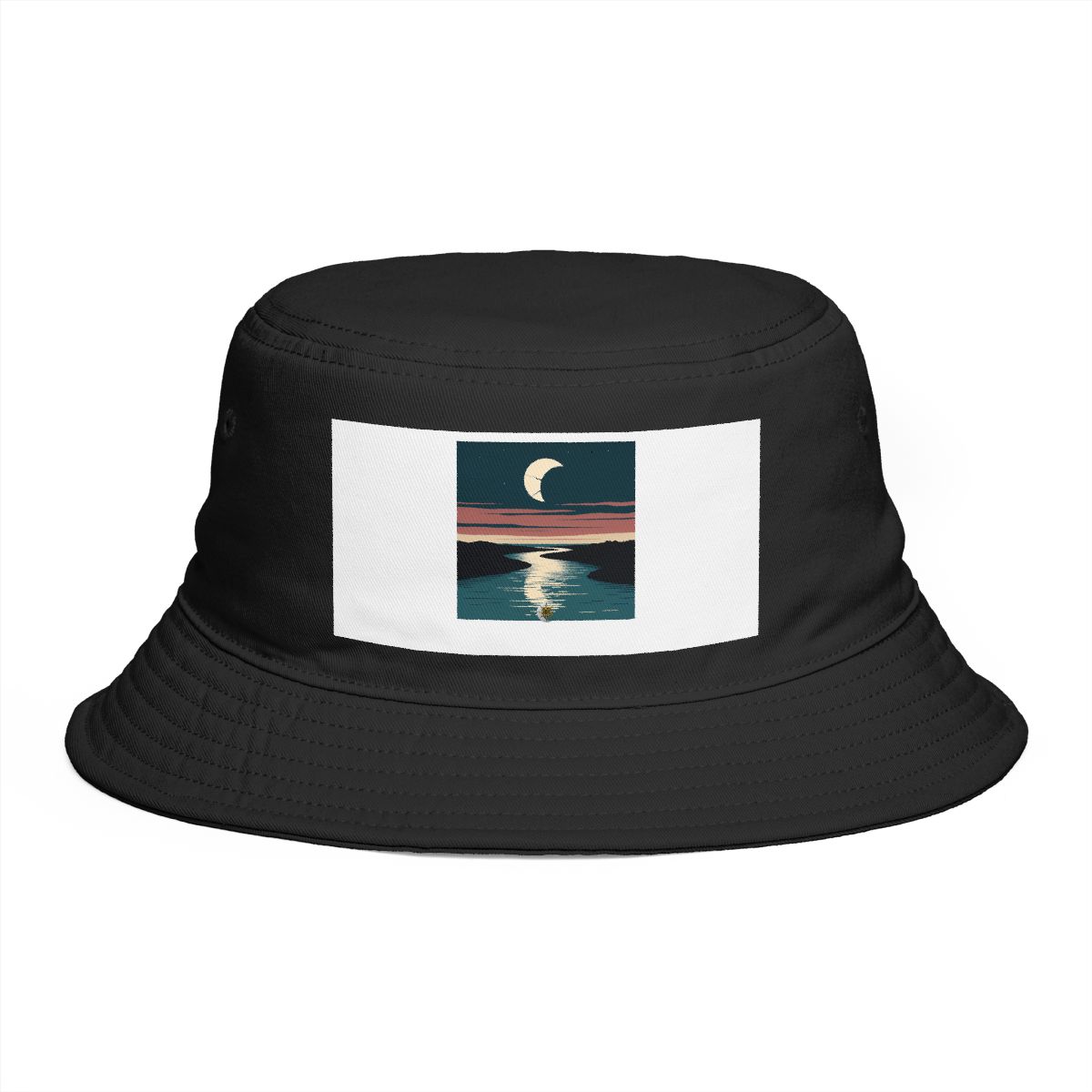 HD Narrow estuary reflecting a broken arc of moonlight Bucket Hat