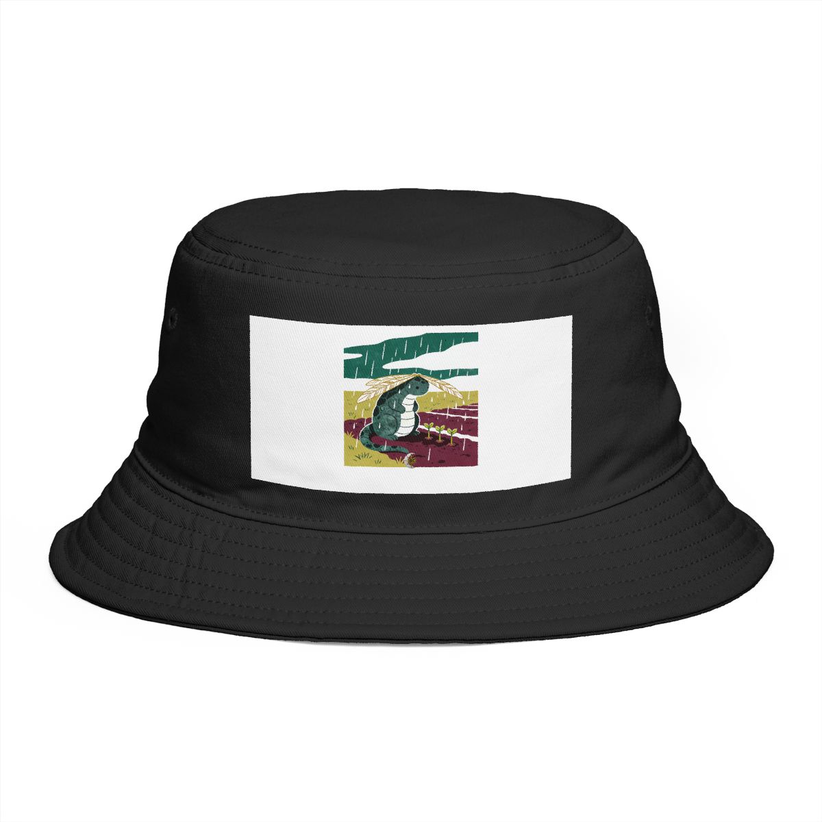 HD Stone creature with reed wings sheltering three little sprouts Bucket Hat