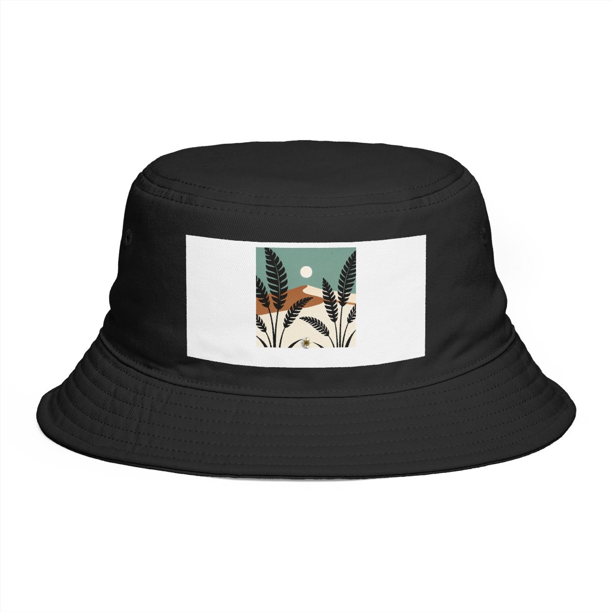 HD Low moon over dunes interlocking with broad plant silhouettes Bucket Hat
