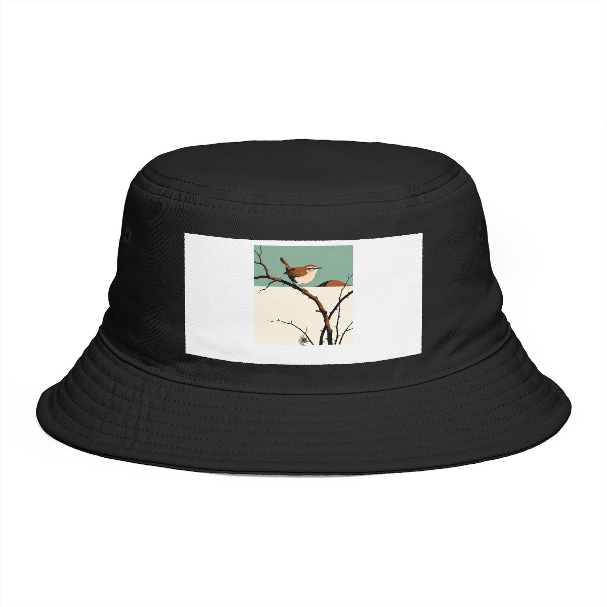HD Wren balancing on a curved bare branch Bucket Hat