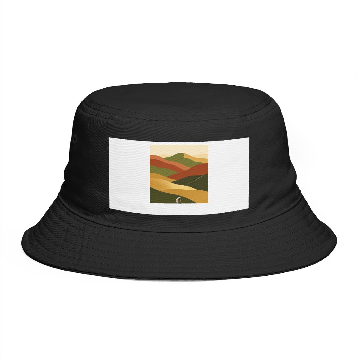 HD Layered valley hills reduced to stacked rounded color planes Bucket Hat