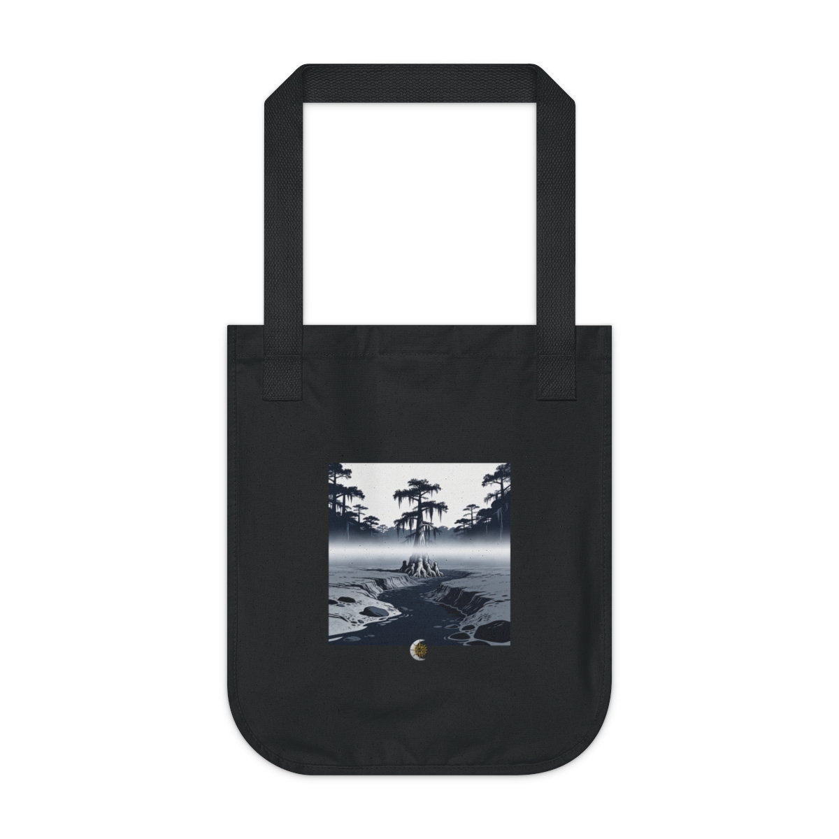 HD Cypress-knee cluster rising through a horizontal fog bank Organic Canvas Tote