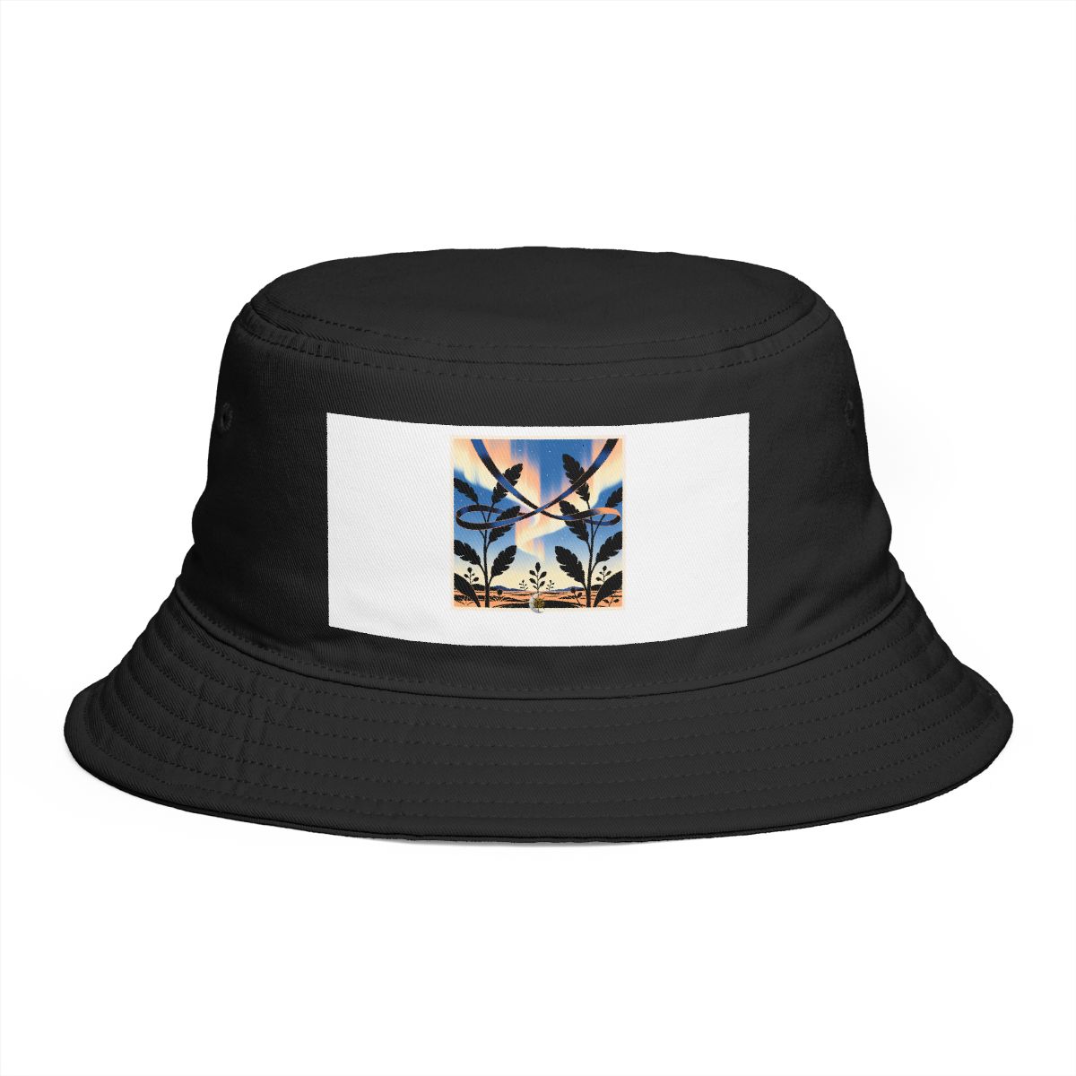 HD Aurora ribbons interlocking with broad plant silhouettes Bucket Hat