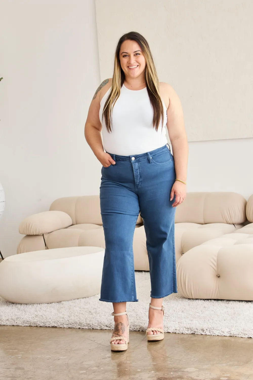 Second view of RFM Crop Chloe Jeans — Blue Slate
